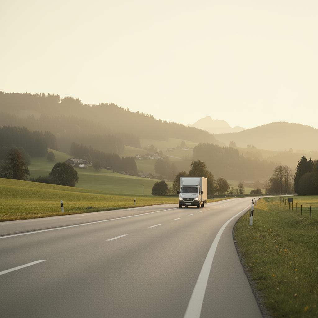 Ländliche Straße in Oberbayern bei Sonnenuntergang